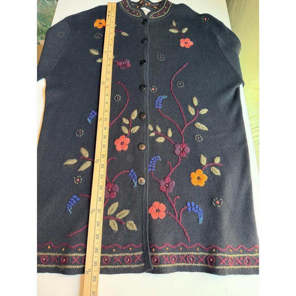 Coldwater Creek L Embroidered Floral Cardigan Ramie Fall Folk Art Cottagecore - Picture 8 of 12